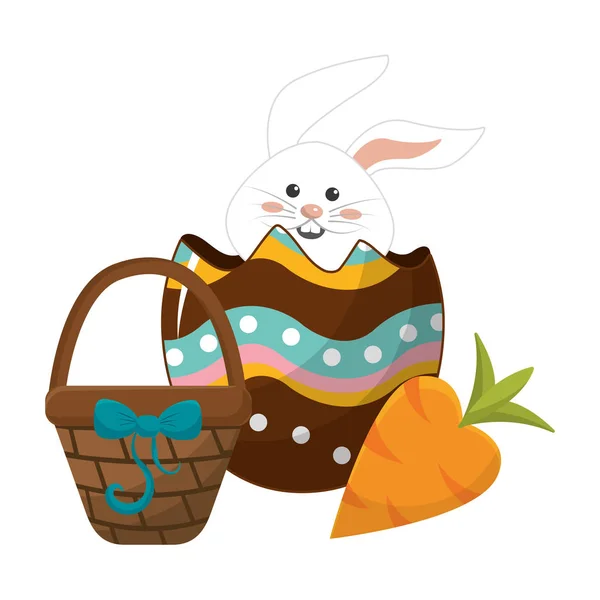 Кролик Внутри Яйца Корзиной Морковью Векторная Иллюстрация — стоковый вектор
