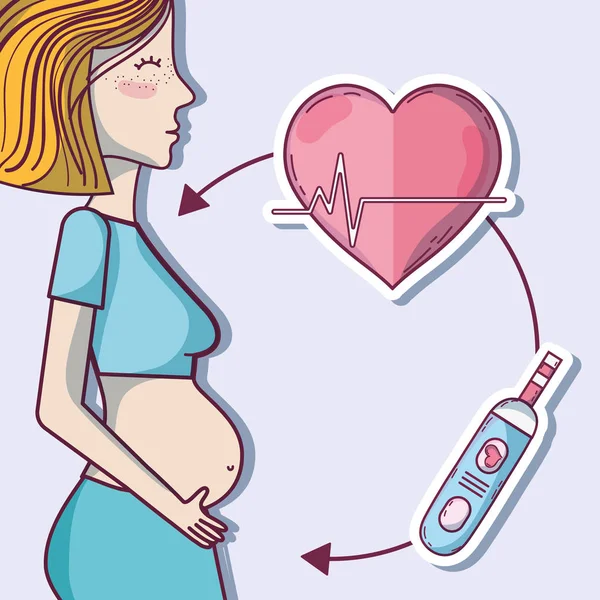 Schwangerschaftstest Und Herzschlag Mit Medizinischer Rezeptvektorillustration — Stockvektor