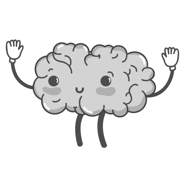 Stupně Šedi Kawaii Roztomilý Šťastný Mozku Rukama Nohama Vektorové Ilustrace — Stockový vektor
