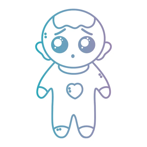 Línea Agradable Bebé Niño Con Pijama Peinado Vector Ilustración — Vector de stock