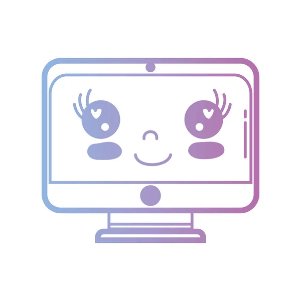 line kawaii cute happy screen monitor vector illustration