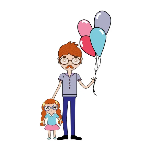 Padre Con Figlia Palloncini Illustrazione Vettoriale — Vettoriale Stock