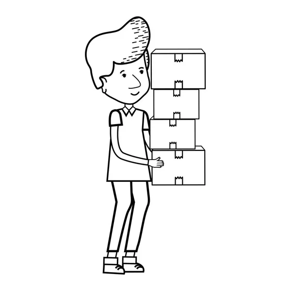 Silhouette Delivery Man Con Distribuzione Pacchi Box Illustrazione Vettoriale — Vettoriale Stock