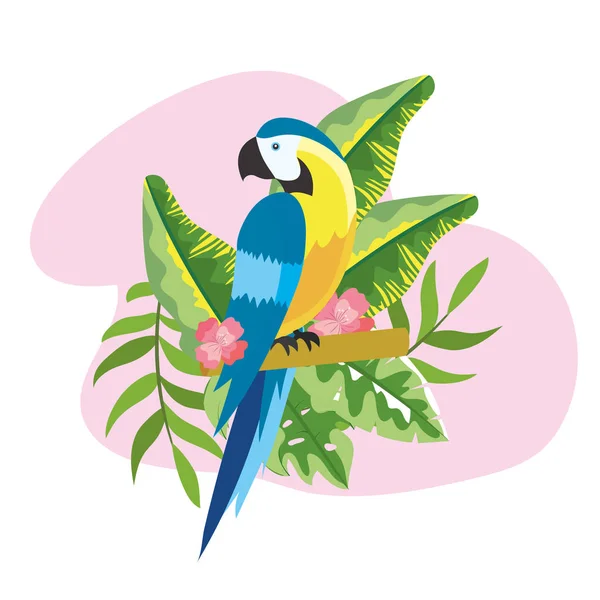Papagaio Com Folhas Plantas Tropicais Ilustração Vetor Verão — Vetor de Stock