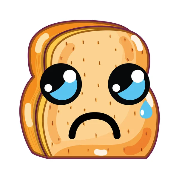 卡瓦伊可爱的哭切碎的面包 矢量插图设计 — 图库矢量图片