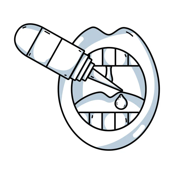 Linie Halsschmerzen Mit Flaschentropfen Behandlungsvektor Illustration — Stockvektor