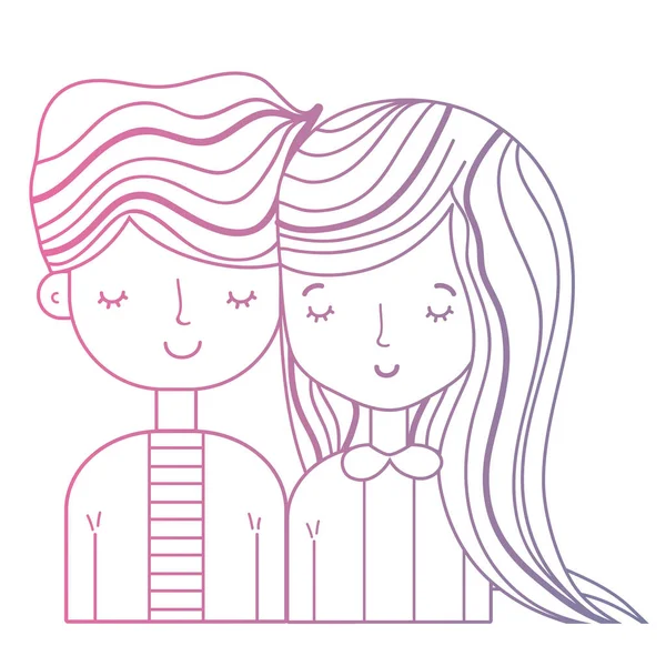 Line Beauty Couple Together Hairstyle Design Vector Illustration — Stock Vector