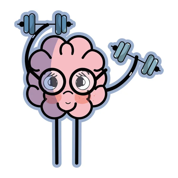 Icône Adorable Kawaii Cerveau Faire Exercice Illustration Vectorielle — Image vectorielle