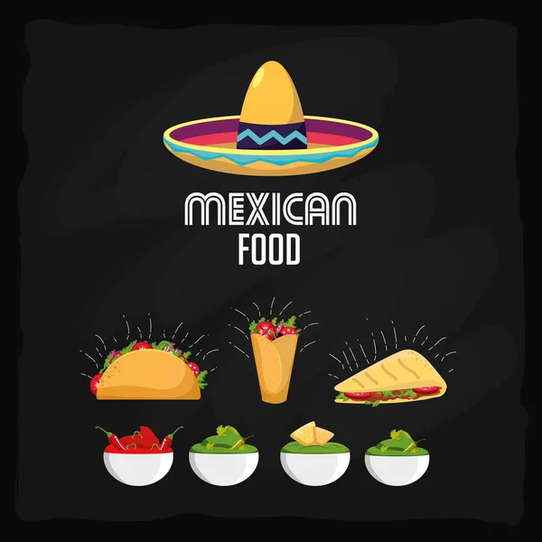 Burrito Quesadilla Taco Van Mexicaans Eten Snacks Menu Thema Vectorillustratie — Stockvector