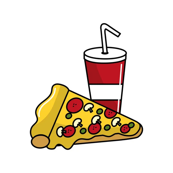 Освежающая Сода Вкусной Пищей Пиццы Векторная Иллюстрация — стоковый вектор