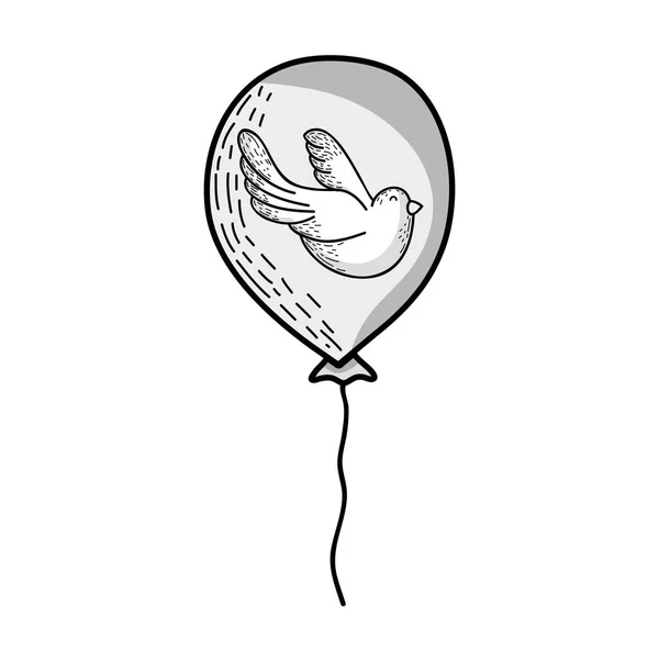 Linie Niedlich Ballon Mit Taube Tier Design Vektor Illustration — Stockvektor