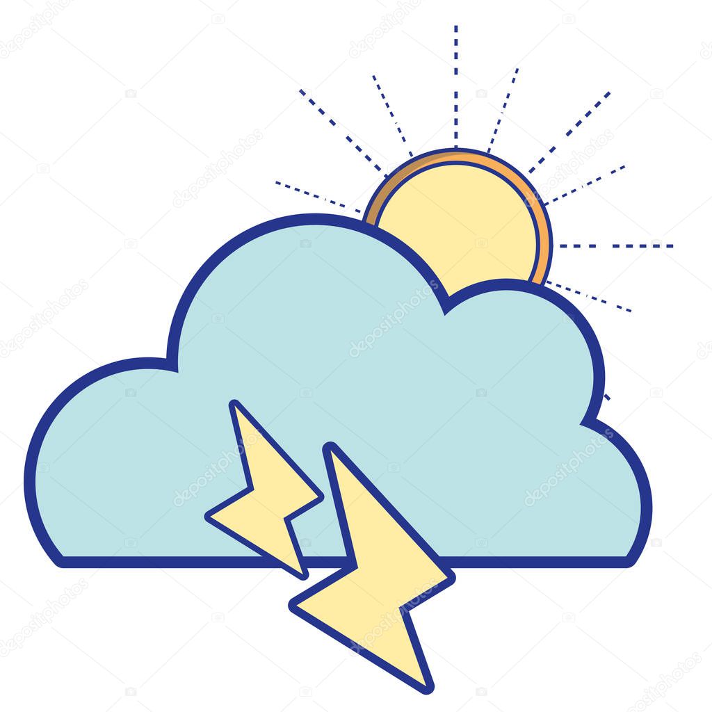 cute cloud with sun and thunder weather vector illustration