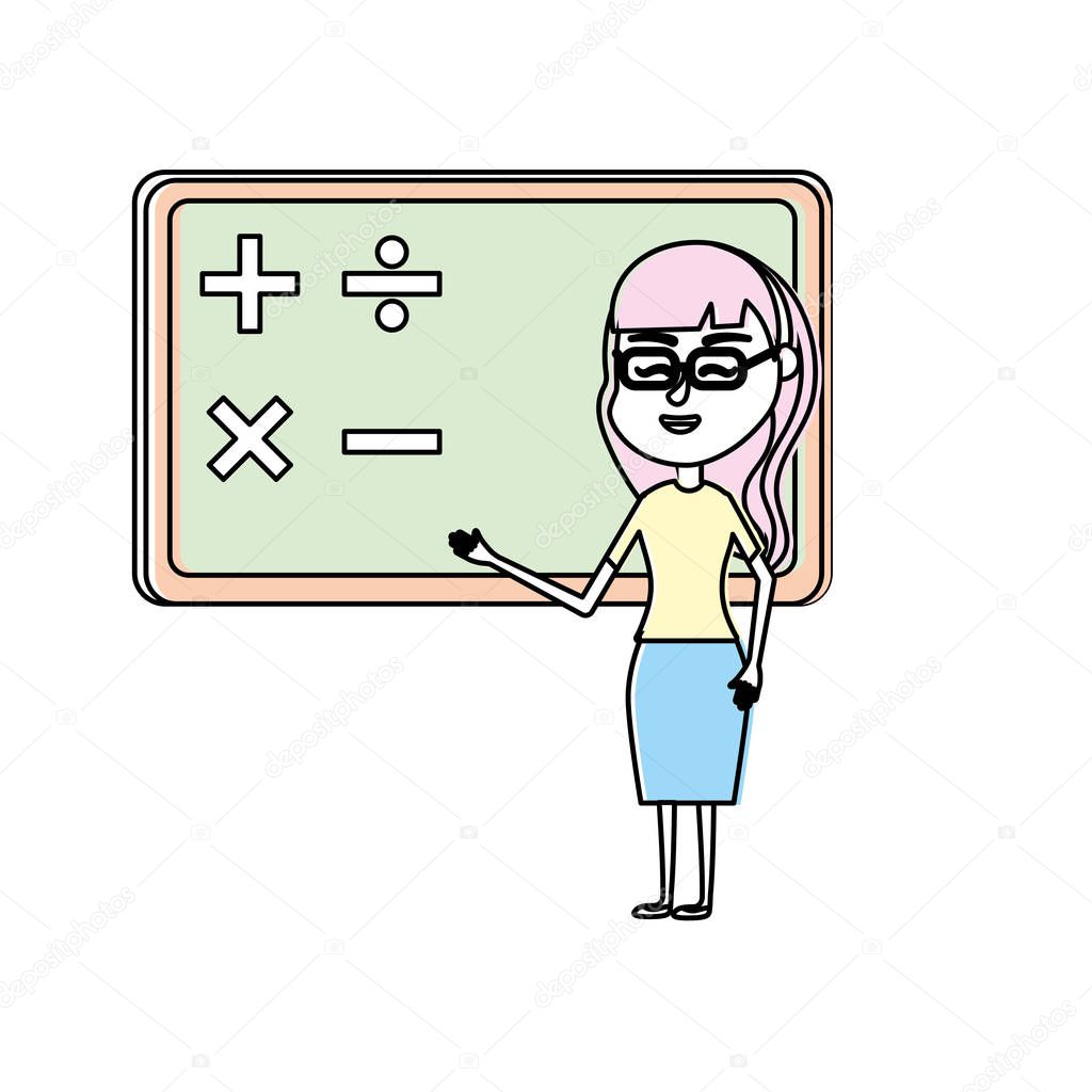 woman teacher teaching to the student in the blackboard vector illustration