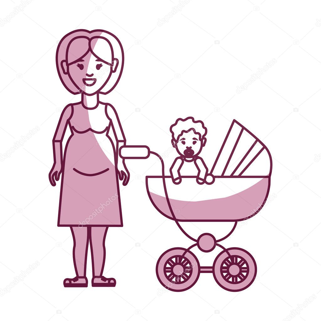 woman pregnant and her baby girl, vector illustration design