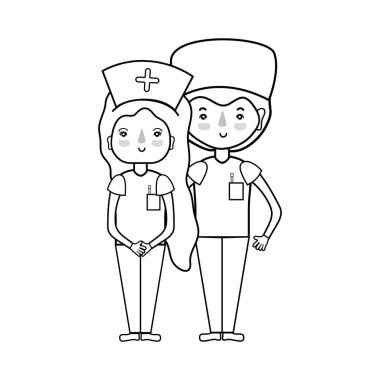 Doktor ve hemşire insanlar vektör çizim yardımcı olmak için sıraya