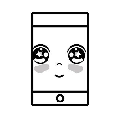 satır kawaii şirin mutlu smartphone teknoloji vektör çizim