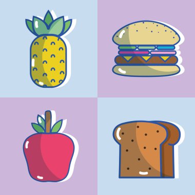 hamburger ve dilim ekmek vektör çizim ile lezzetli meyve