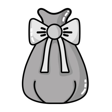gri tonlamalı Noel Baba çanta robbon tasarım vektör çizim ile