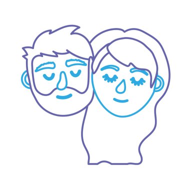 satır çift sevgilisi merkez kapalı gözler ve saç modeli vektör illystration