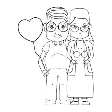 coupe yaşlılar gözlük ve saç modeli vektör çizim ile satır
