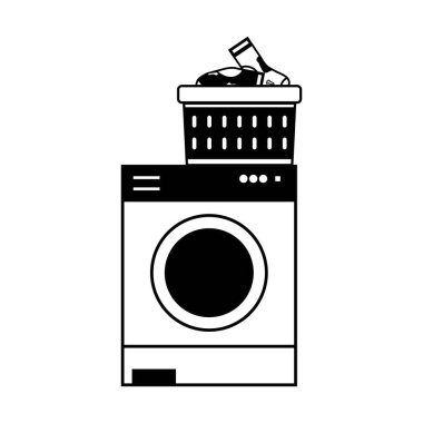 kontur elektronik çamaşır makinesi ve sepet kirli çorap vektör çizim ile