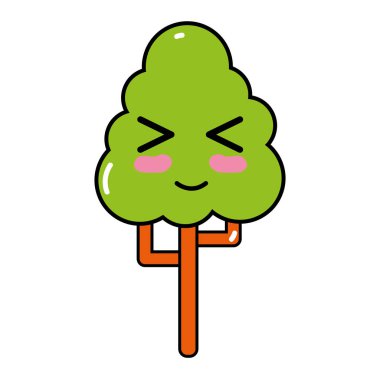 Kawaii şirin komik ağaç ekoloji vektör çizim