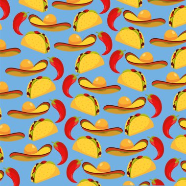 Meksika taco yemek şapka arka plan vektör çizim ile