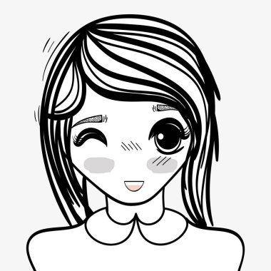 Anime şirin güzel kadın, vektör çizim tasarım