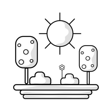 satır ağaçlar güneş ve çiçek bitki vektör çizim ile