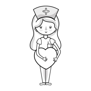 Bu eller vektör çizim kalp ile hat profesyonel hemşire