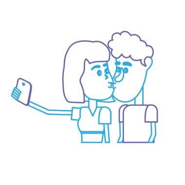 vektör çizim satırı çift öpüşme ve alma selfie ile smartphone