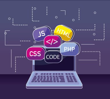 Vektör çizim grafik tasarım programı kodlama laptop ve kodları