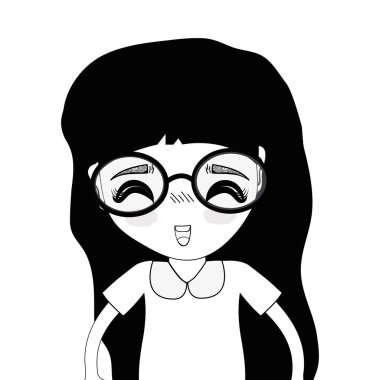 gözlük ve rahat kıyafet, vektör çizim kontur güzel kızla
