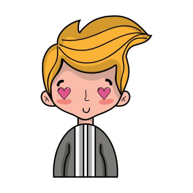 şık takım elbise ve kalp gözleri vektör illusration güzel çocuk