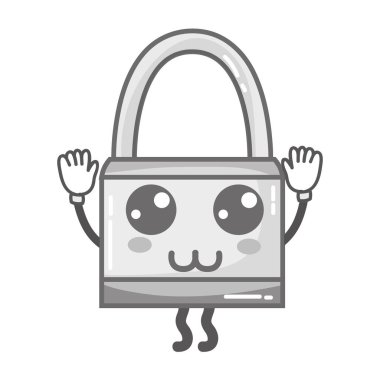 gri tonlamalı kawaii şirin mutlu asma kilit güvenlik vektör çizim