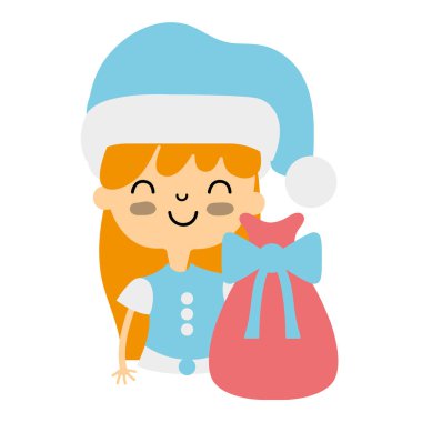 şapka ve Noel çanta vektör çizim ile güzel kız