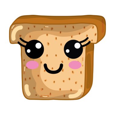 Kawaii şirin mutlu doğranmış ekmek, vektör çizim tasarım