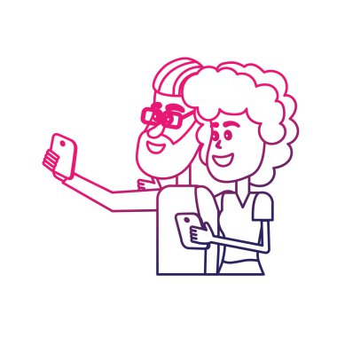 saç modeli ve el vektör çizim içinde smartphone ile güzellik çift hat