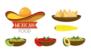 baharatlı soslar ile Meksika yemeği vektör çizim ayarla