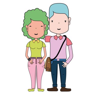 saç modeli ve rahat kıyafetler, vektör çizim ile güzel çift