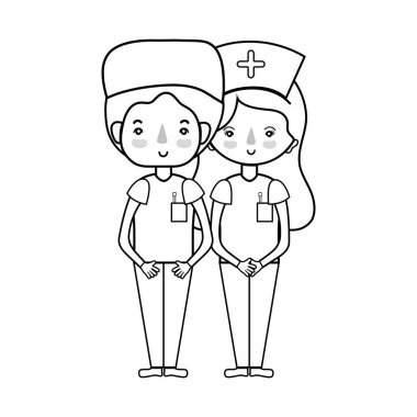 Doktor ve hemşire insanlar vektör çizim yardımcı olmak için sıraya