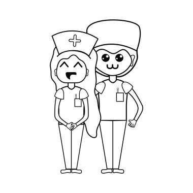 Doktor ve hemşire insanlar vektör çizim yardımcı olmak için sıraya