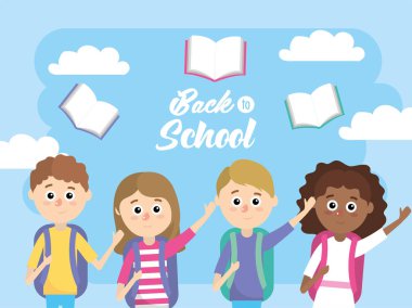 kız ve erkek öğrenciler sırt çantası ve kitap vektör çizim ile