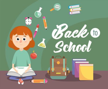 kız öğrenci eğitim kitap ve sırt çantası vektör çizim ile