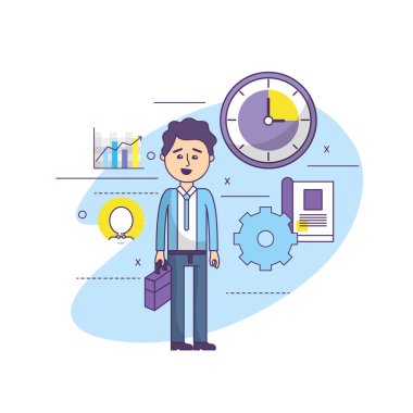 işadamı brieafcase el ve dişli işlem vektör çizim ile