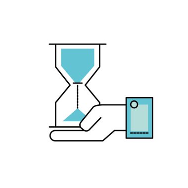 palm el vektör çizim nesnesinde housglass ile işadamı