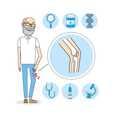 old man with knee pain treatment vector illustration clipart