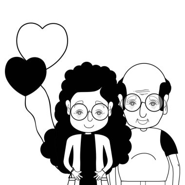 gözlük ve saç modeli ile kontur coupe yaşlılar illüstrasyon vektör