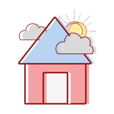 bulutlar ve güneş doğal hava vektör çizim ile ev