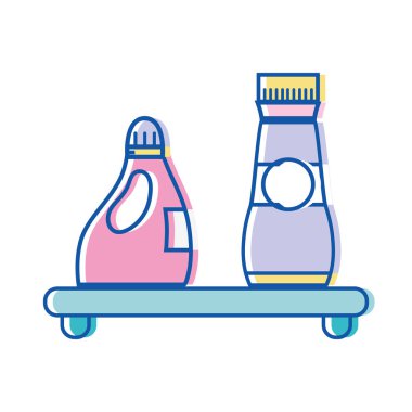 yumuşatıcı ve deterjan sıvı şişe vektör çizim ile raf